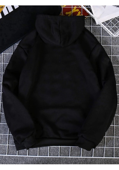 Startmore Kadın Küçül Kalp Baskılı Kapüşonlu Sweatshirt Siyah Siyah