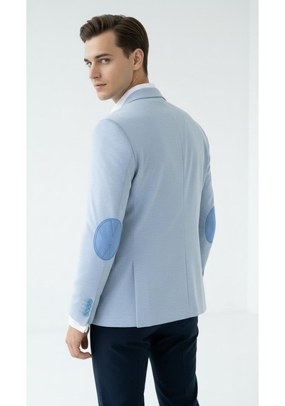 Plus Scorpion Erkek Kolu Yamalı Blazer Ceket Bebe Mavi Renk, İtalyan Kesim Şık Ve Modern Tasarım Bebe Mavisi