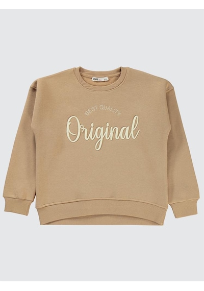 Civil Girls Original Nakışlı 10-13 Yaş Sweatshirt - Bej Yulaf Sütü
