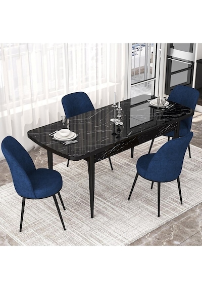 Canisa Concept Kor Serisi 70x114 Açılabilir Mutfak Masası Takımı Siyah Mermer Desen Masa 4 Lacivert Sandalye Masa Siyah Mermer Sandalyeler Lacivert Canisa Concept Kor Serisi 70x114 Açılabilir Mutfak Masası Takımı Siyah Mermer Desen Masa 4 Lacivert Sandalye Masa Siyah Mermer Sandalyeler Lacivert
