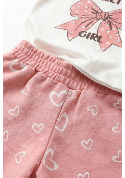 Joy Kids Kız Bebek Kurdele Baskılı Günlük Takım 6-24ay Beyaz-pembe