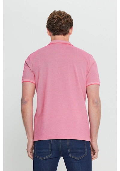 Ac&Co / Altınyıldız Classics 4A4820200047Fub3 Düğmeli Polo Yaka Cepsiz Slim Fit Erkek Tişört Fuşya - Beyaz Beyaz - Pembe