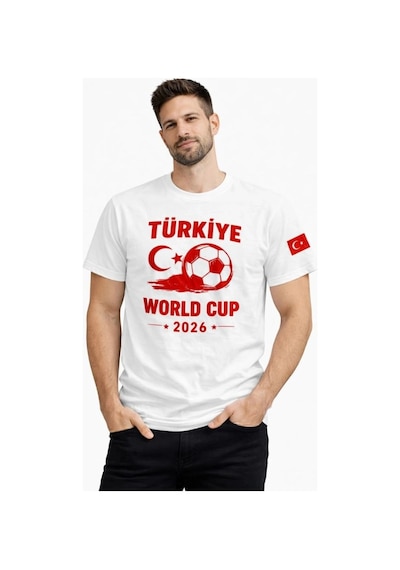 Freedom Store Erkek Türkiye World Cup 2026 Baskılı Tişört Futbol Temalı Forma T-shirt - Beyaz