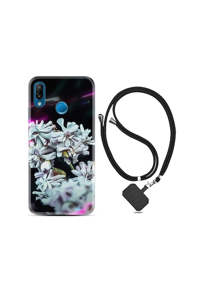 Huawei P20 Lite Kılıf Boyun Askılı Beyaz Çiçekler 1888