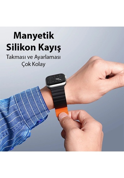 Dux Ducıs Apple Watch 38/40/41mm İçin Manyetik Zincir Versiyon Pu Deri Kayış Kordon- 5775