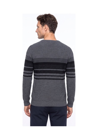 Fabrika F6wm-kzk 2039 Antrasit Melanj Erkek Bisiklet Yaka Çizgili Slim Fit Triko Kazak