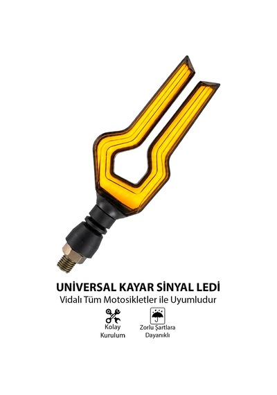 Motosiklet U Model Led Sinyal Lambası Universal Kayan Sinyal Sarı Işık