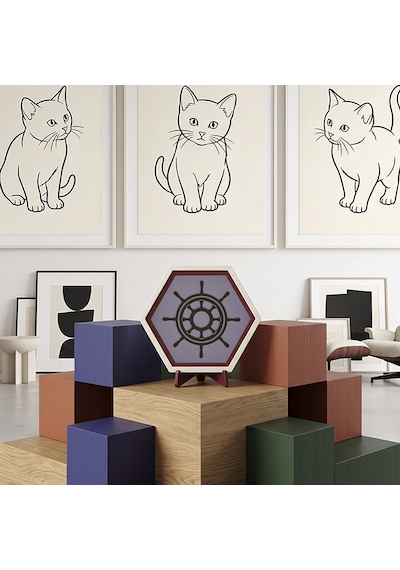 Modern Gemi Dümeni İşlemeli Masaüstü Süsü Çalışma Alanlarınıza Ferahlık Ve Estetik Katan Modern Tasarım 10x10 Cm, Mor
