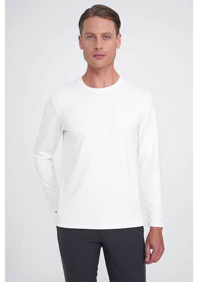 Efor Comfort Fit Bisiklet Yaka Uzun Kol Casual Ekru Tişört Ts 892 Ekru