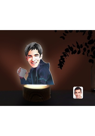 Kişiye Özel Erkek Karikatürlü Dekoratif 3D Biblo Led Işıklı Gece (481496494)