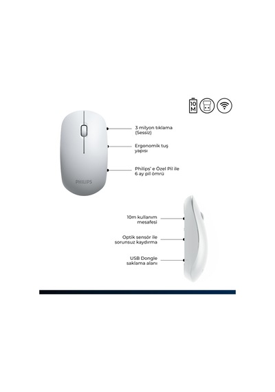 Philips SPK7315 Kablosuz 1200DPI 3 Tuşlu Optik Mouse