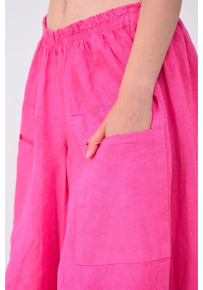 Bohem Stil İtalyan Cepli Keten Şalvar Pantolon 36-48 Beden Arası -8746 Pembe