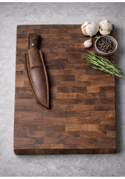 Premium Ceviz End Grain Kesme Tahtası Profesyonel Kasap & Şef Bloğu, Doğal Ahşap, Dayanıklı, Bıçak Dostu, Uzun Ömürlü Mutfak Tahtası