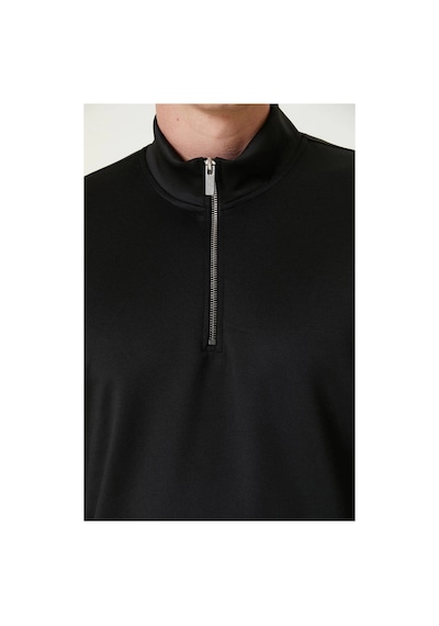 Erkek 3 İplik Pamuklu Uzun Kol Yarım Farmuarlı Yakalı Sweatshirt - Siyah