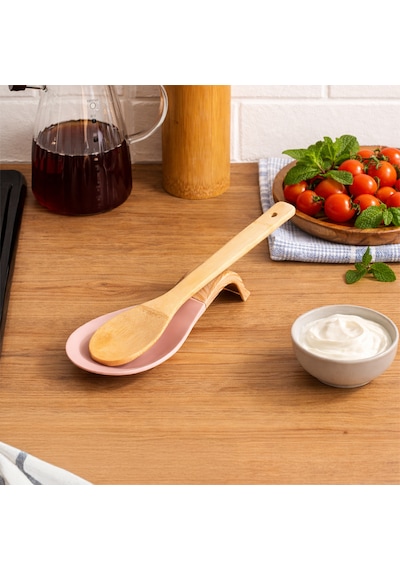 Porsima Pbt-718-2 Bambu Saplı Silikon Kirli Kepçe Kaşıklık Altlığı Kepçe Ve Kaşık Nihalesi Pembe