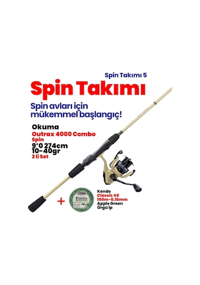 Okuma Outrax 4000 Combo Spin 9'0 274cm 10-40gr Makine Kamış İp Misina Set