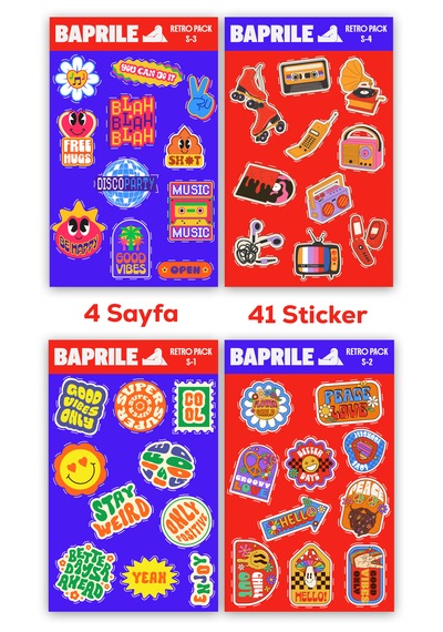 Retro Y2k 90 Lar Pozitif Sticker Paketi 4 Sayfa 41 Parça Etiket Seti Çok Renkli
