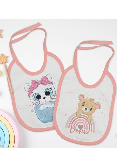 BK Kids Kişiye Özel İsimli 2’li Pembe Mama Önlüğü-2 Pembe