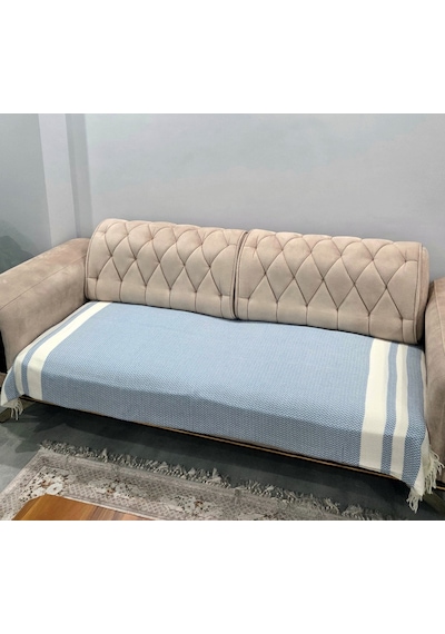 Özdilek 2 Adet Pamuklu Oturma Yerini Örten Zigzag Koltuk Örtüsü 80x210 - İndigo İndigo Mavi