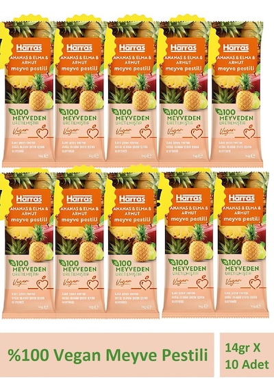 Vegan Meyve Pestili Ananas Elma Ve Armut 14gr X 10 Adet