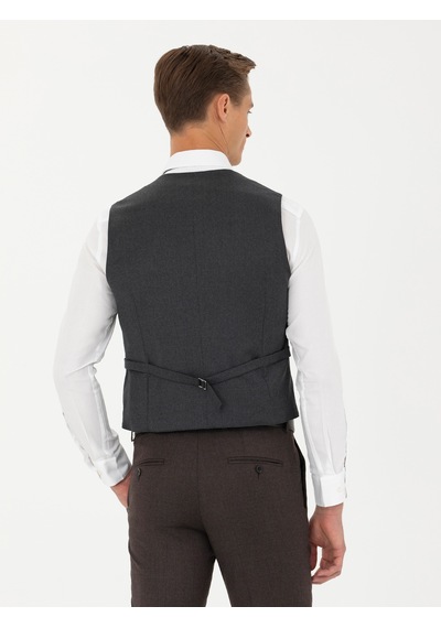 Cacharel Antrasit Slim Fit Yün Karışımlı Klasik Yelek Gri