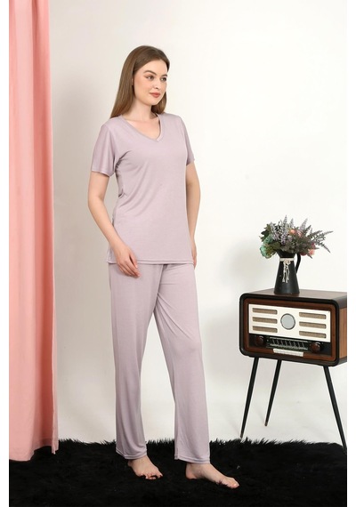 Akbeniz Kadın Kısa Kol Pamuk Penye Pijama Takım Pudra 4213-pudra Pudra
