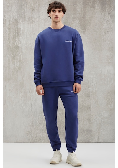 Grimelange Raırok Erkek Içi Polarlı Comfort Oversize Nakışlı Lacivert Sweatshirt