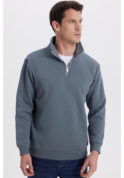 Tudors Unisex Relax Fit Rahat Kesim Pamuklu İçi Polarlı Yarım Fermuarlı Gri Dik Yaka Sweatshirt-35172 Gri Tudors Unisex Relax Fit Rahat Kesim Pamuklu İçi Polarlı Yarım Fermuarlı Gri Dik Yaka Sweatshirt-35172 Gri