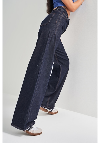 Itsbasic Kadın Lacivert Su Yıkama Olea 7w4-50 Wide Leg Fit %100 Koton Denim Jean