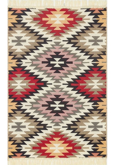 Arya Ar 33 Red %100 Geri Dönüşümlü Pamuktan Çift Taraflı Yıkanabilir Modern Dekoratif Kilim