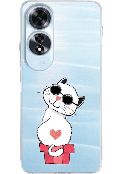 Oppo A60 İle Uyumlu Coolcat Baskılı Tasarım Kamera Korumalı Şeffaf Silikon Kılıf Şeffaf