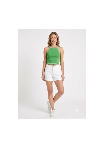Onno Style Women Kolsuz Askılı Halter Yaka Triko Kadın Bluz Yeşil