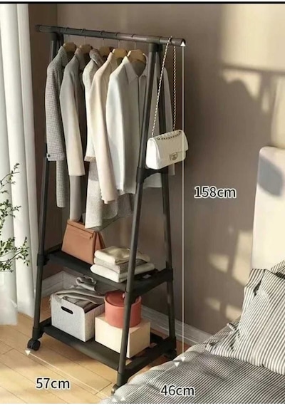 Metal Siyah Konfeksiyon Elbise Askılığı Tekerlekli 1029-cn Siyah