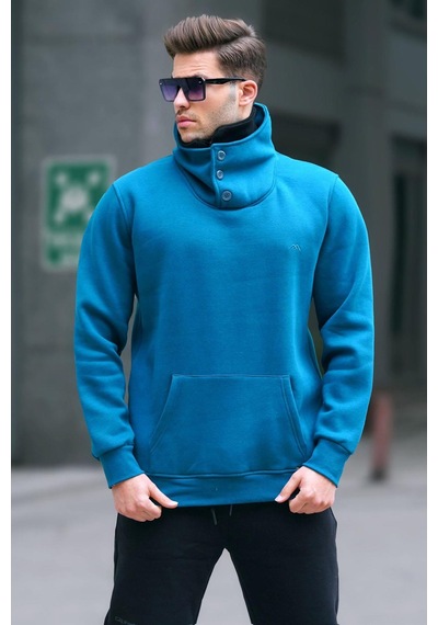 Madmext Petrol Mavisi Yaka Detaylı Erkek Sweatshirt 4411-petrol Mavisi Petrol Mavisi