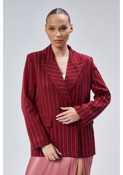 Kadın Taş İşlemeli Regular Vatkalı Blazer Ceket Bordo