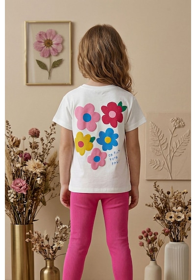 Zuzunga Cute Flower Baskılı Kız Çocuk Takımı Pembe Taytlı Fuşya