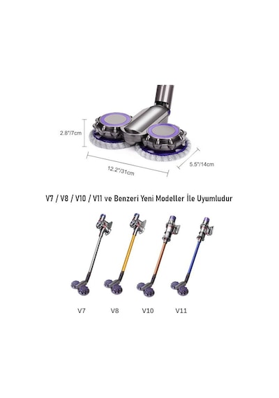 Valkyrie Dyson V7 Uyumlu v8/v10/v11/v15 Uyumlu 6 Paspaslı Paspas Başlığı Su Püskürtmeli Mop Başlık
