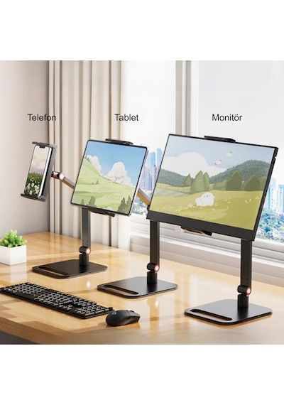 Triline Monitör Tablet İpad Telefon Tutucu 12-16 İnç Universal Metal 360 Derece Döner Stand