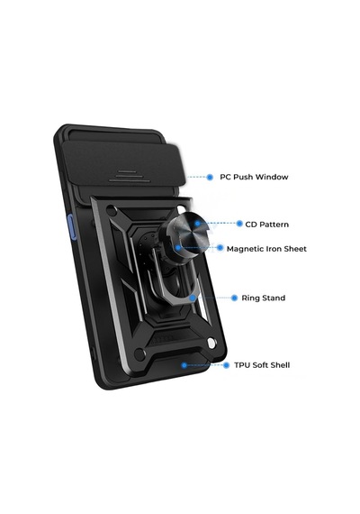 Tecno Spark 40 5g Uyumlu Tank Kılıf Yüzüklü Standlı Extra Koruma Zırhlı Outdoor Kapak Lacivert