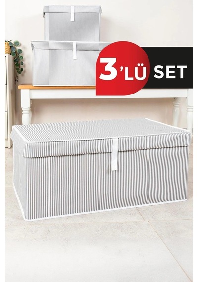 3'lü Çok Amaçlı Kutu Megaplus 70x40x30 Cm Tela Yıkanamaz Gri-beyaz