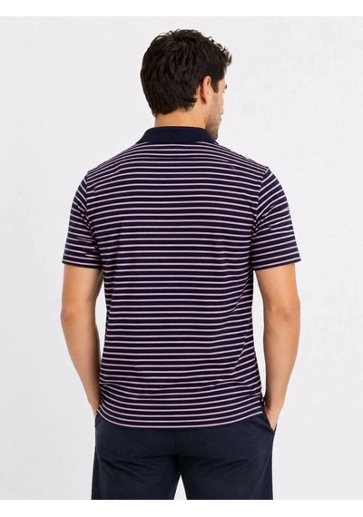 Freedom Storee Erkek Pike Kumaş Gül Kurusu Çizgili Polo Yaka Tişört Kısa Kol T-shirt - Siyah Çok Renkli