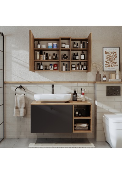 Lavabolu Mdf 95 Cm Lotus Oval Lavabolu Banyo Atlantik Çam - Antrasit Lavabolu Mdf 95 Cm Lotus Oval Lavabolu Banyo Atlantik Çam - Antrasit