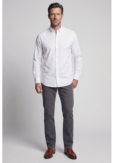 Bisse Beyaz Regular Fit Cepsiz Uzun Paşa Yaka Gömlek Gmoks261001 D01