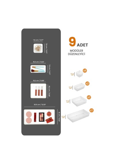 9'lu Çekmece İçi Çok Amaçlı Organizer -kozmetik Takı Makyaj Organizeri Dolap İçi Düzenleyici Şeffaf