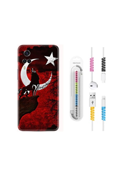 Vivo Y53S Kılıf Kablo Koruyuculu Wolf And Moon 2 1381