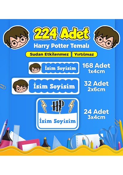 Okul Kreş Kişiye Özel İsim Etiket Seti Harry Potter Temalı - Model 84 Çok Renkli