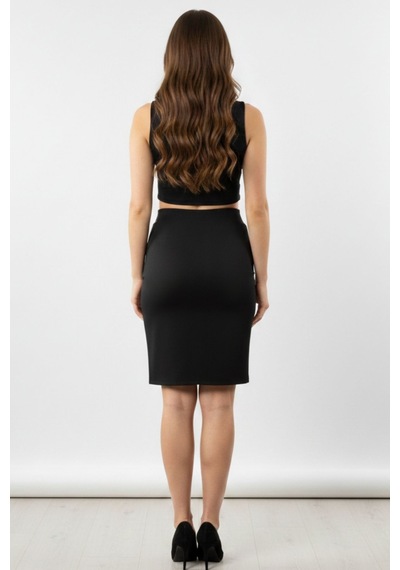 Sermoda Kalem Etek - Bel Lastikli Slim Fit Midi Kalem Etek Ks Siyah Us Siyah