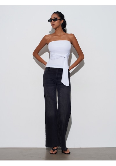 Dilvin 32841 Bağlamalı Bandeau Top-beyaz