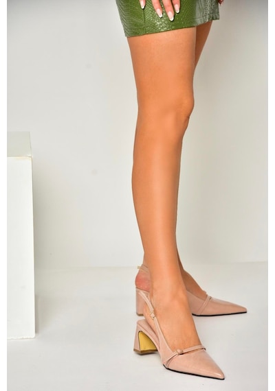 Fox Shoes U654078709 Pudra Kalın Topuklu Kadın Ayakkabı Pudra
