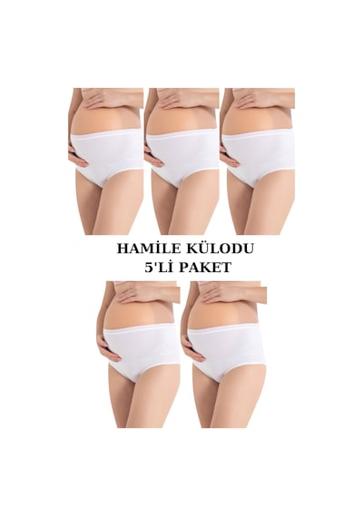 Arma Yıldız 5'li Paket Beyaz Kadın Pamuklu Likralı Yüksek Bel Hamile Lohusa Külot Beyaz